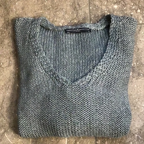 Peruvian Connection 100% Pima cotton sweater, XS, green - Picture 10 of 12